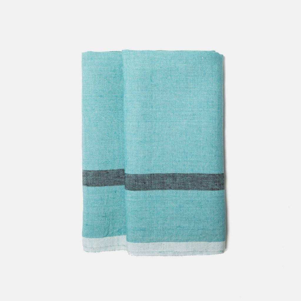 Aqua & Charcoal Linen Napkins, Set of 4 E633