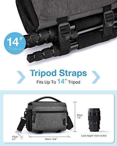 Compact Waterproof Camera Shoulder Bag with Tripod Holder, Black A394