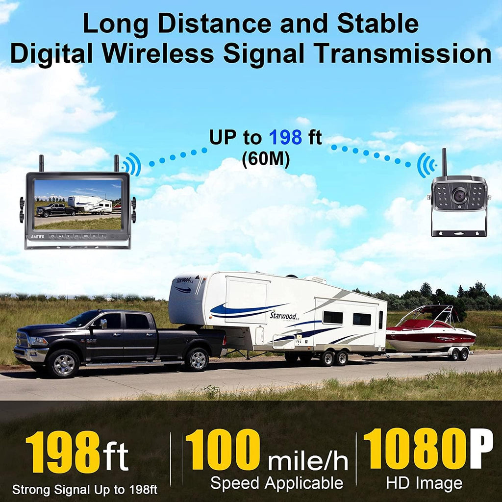 Wireless HD 1080P 7'' Split Screen DVR Backup Camera 4 Channel Infrared Night Vision L9681