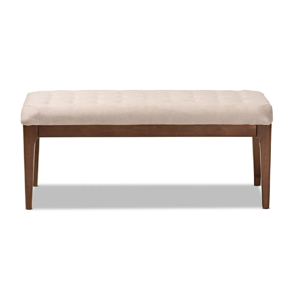 Beige Fabric Upholstered Walnut Brown Wood Dining Bench J25302