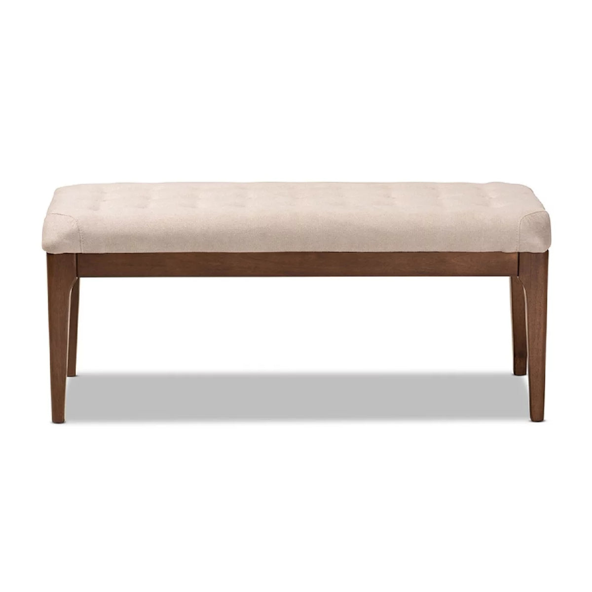 Beige Fabric Upholstered Walnut Brown Wood Dining Bench J25302