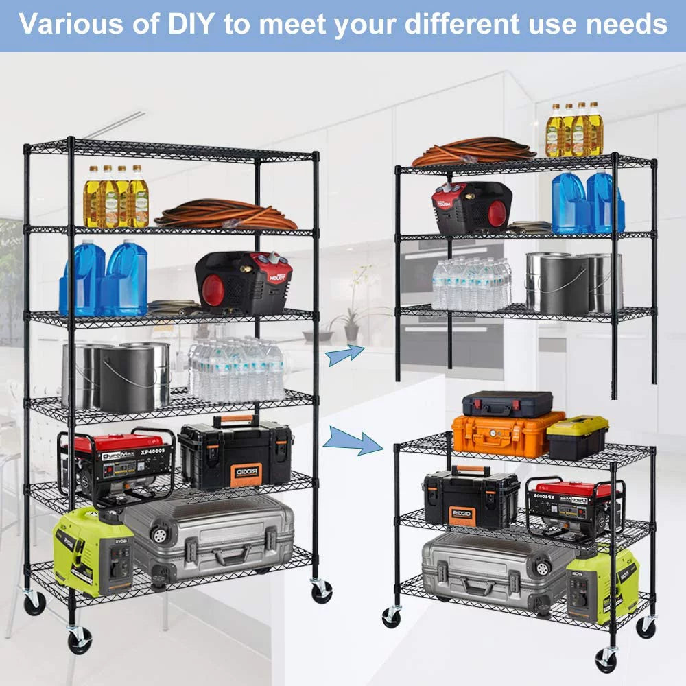 6 Tier Adjustable Wire Shelving Unit with Wheels K8265