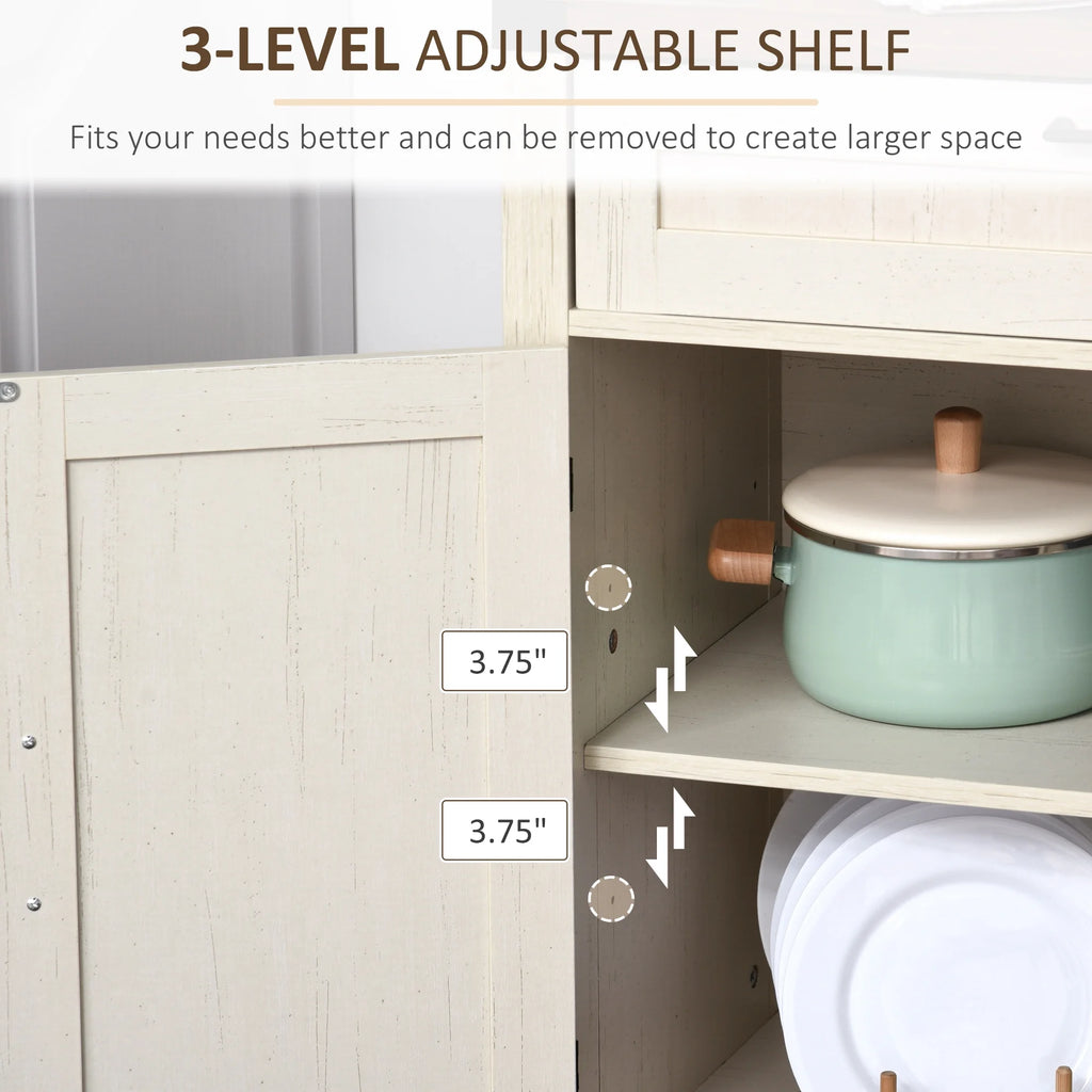 White Wooden Sideboard Buffet Cabinet with Drawer and Adjustable Shelf C64494