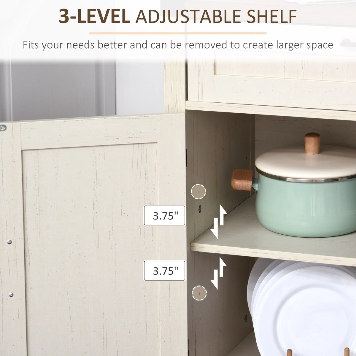 White Wooden Sideboard Buffet Cabinet with Drawer and Adjustable Shelf C64494