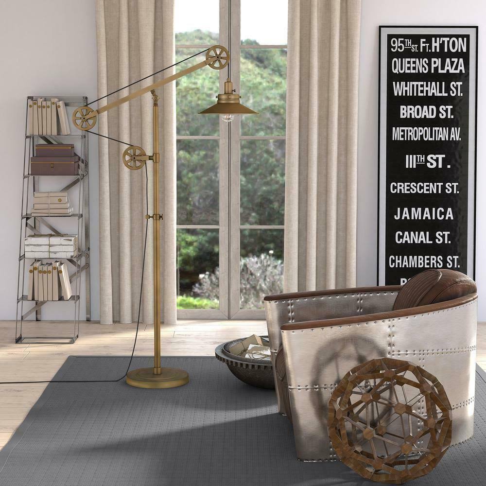 Brushed Brass Wide Brim Floor Lamp with Pulley System Y30873