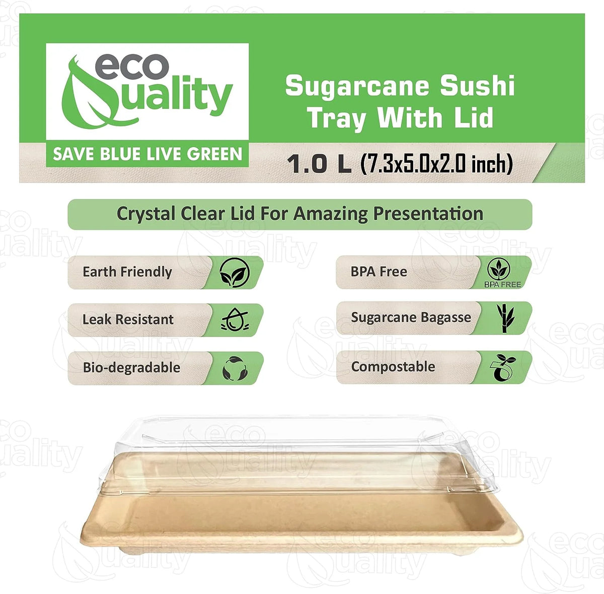 100 PACK Compostable Sugarcane Sushi Trays with Lids D95782