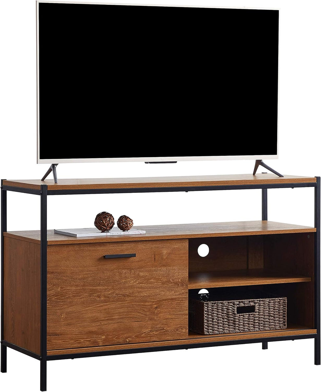 Oak Brown 48 Sliding Barn Door TV Media Stand with Storage Shelves Q292