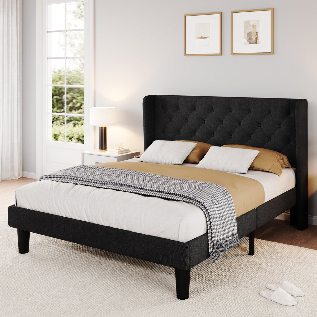 Queen Size Dark Grey Upholstered Platform Bed Frame G563949