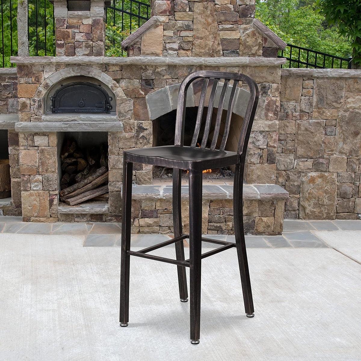 Red Metal Indoor-Outdoor Barstool Y491026