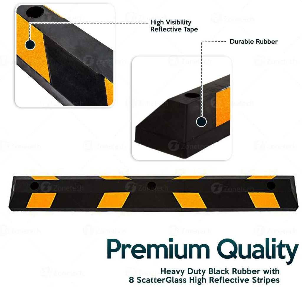 Rubber Parking Curb 72" Black Striped Wheel Stopper with Yellow Reflective Tape W665313