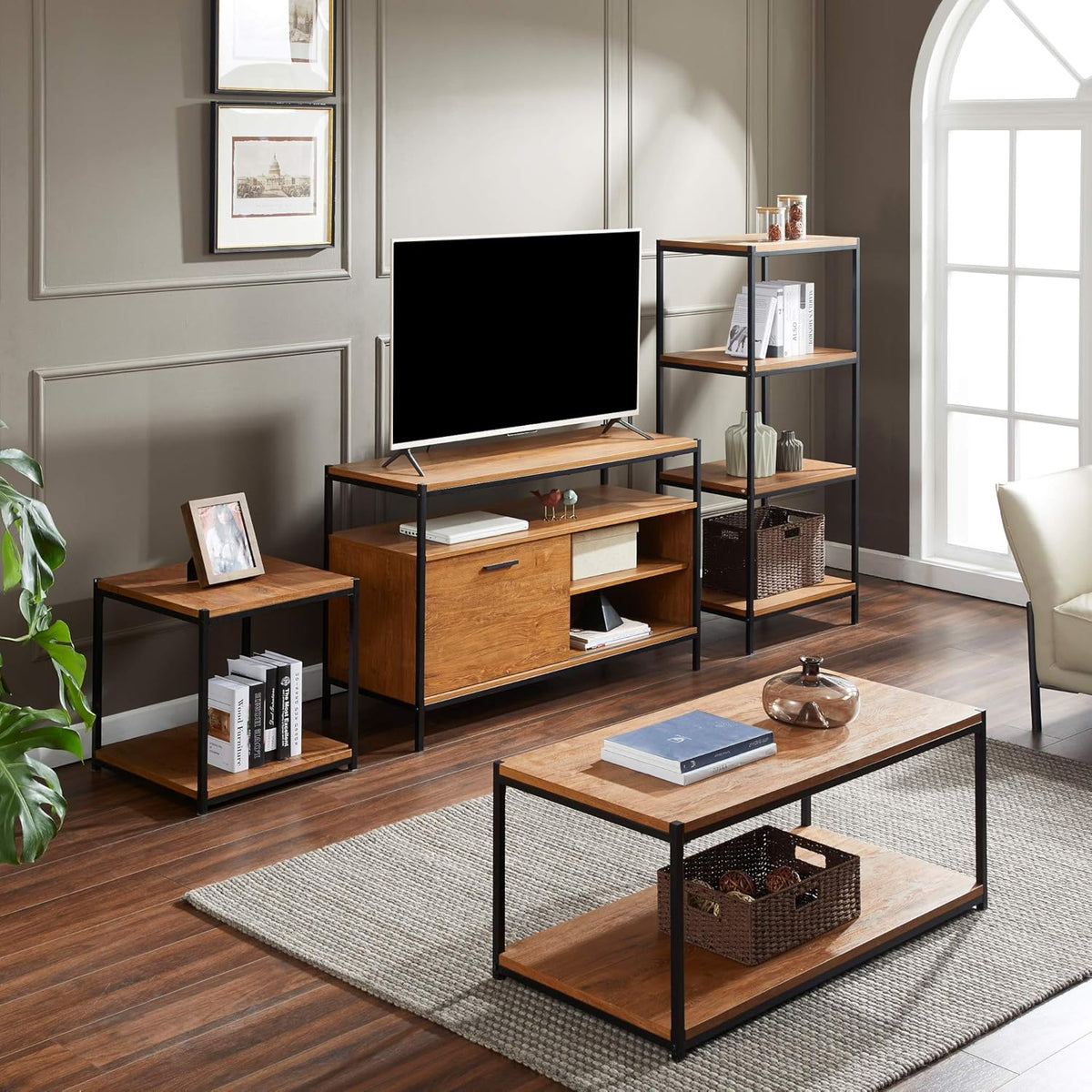 Oak Brown 48 Sliding Barn Door TV Media Stand with Storage Shelves Q292