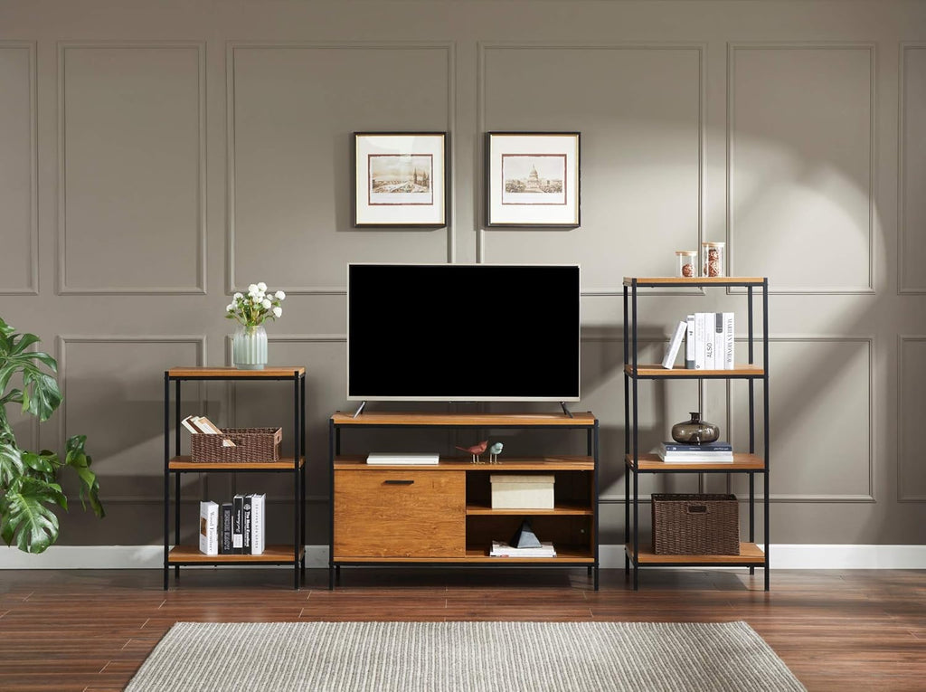 Oak Brown 48 Sliding Barn Door TV Media Stand with Storage Shelves Q292