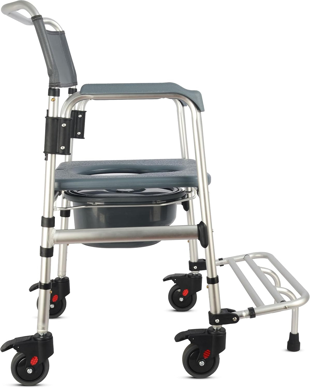 3-in-1 Aluminum Bedside Commode Toilet Shower Chair with Swivel Wheels T9413