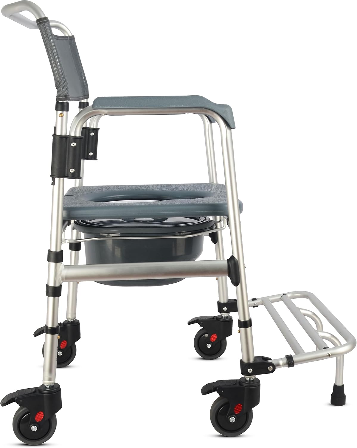 3-in-1 Aluminum Bedside Commode Toilet Shower Chair with Swivel Wheels T9413