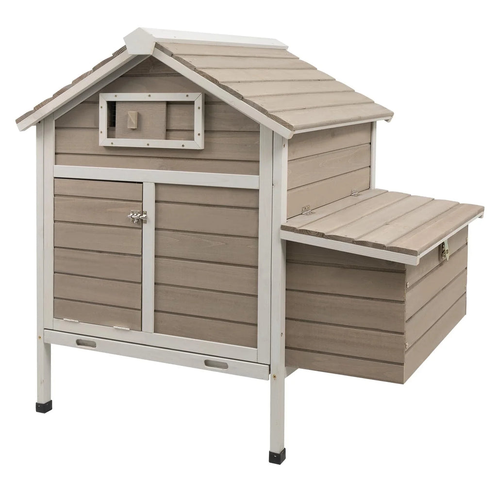 Grey Wooden Chicken Coop with Nesting Box and Ramp W786