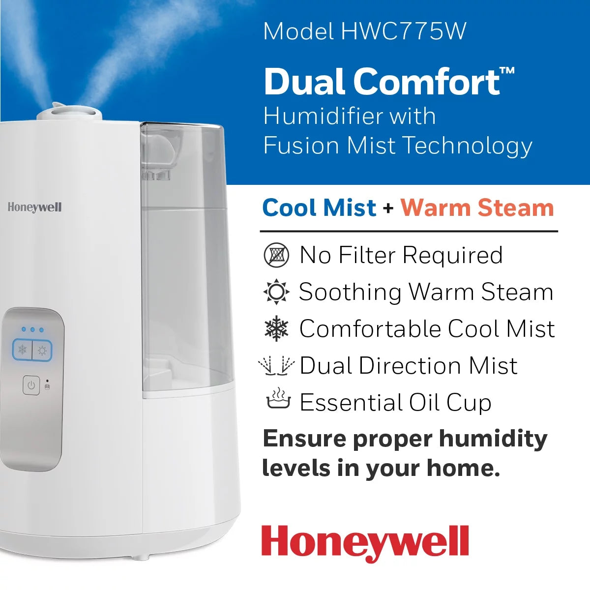 White Cool Warm Mist Humidifier, 600 sq ft V525756