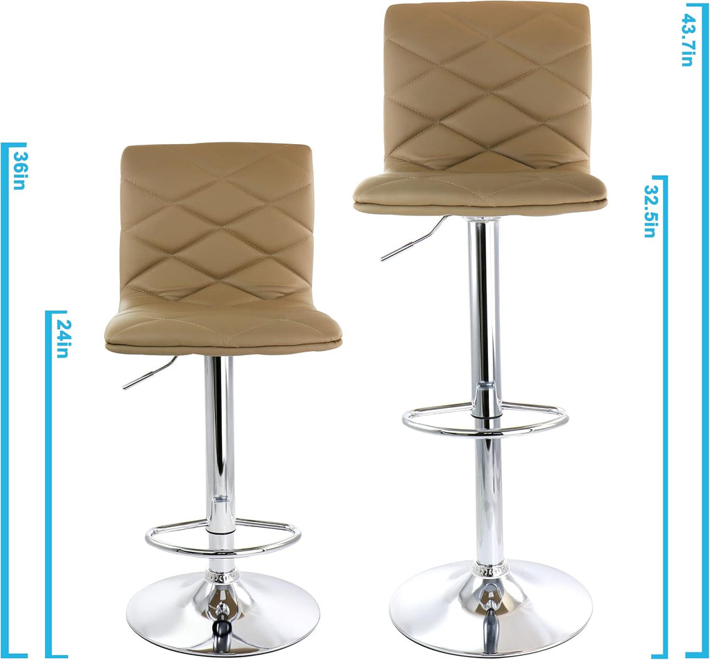 2 Piece Adjustable Faux Leather Bar Stool in Camel with Chrome Base K82540