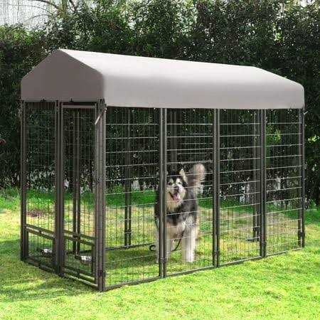 Outdoor Dog Kennel with Rotating Feeding Door and Cover C896