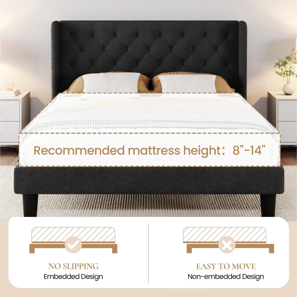 Queen Size Dark Grey Upholstered Platform Bed Frame G563949