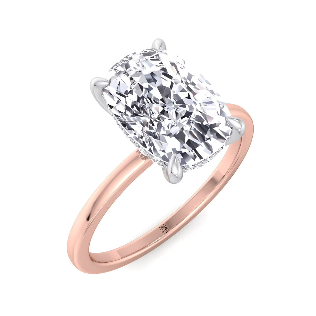 Two Tone Moissanite Elongated Cushion Cut Engagement Ring with Hidden Halo W4970