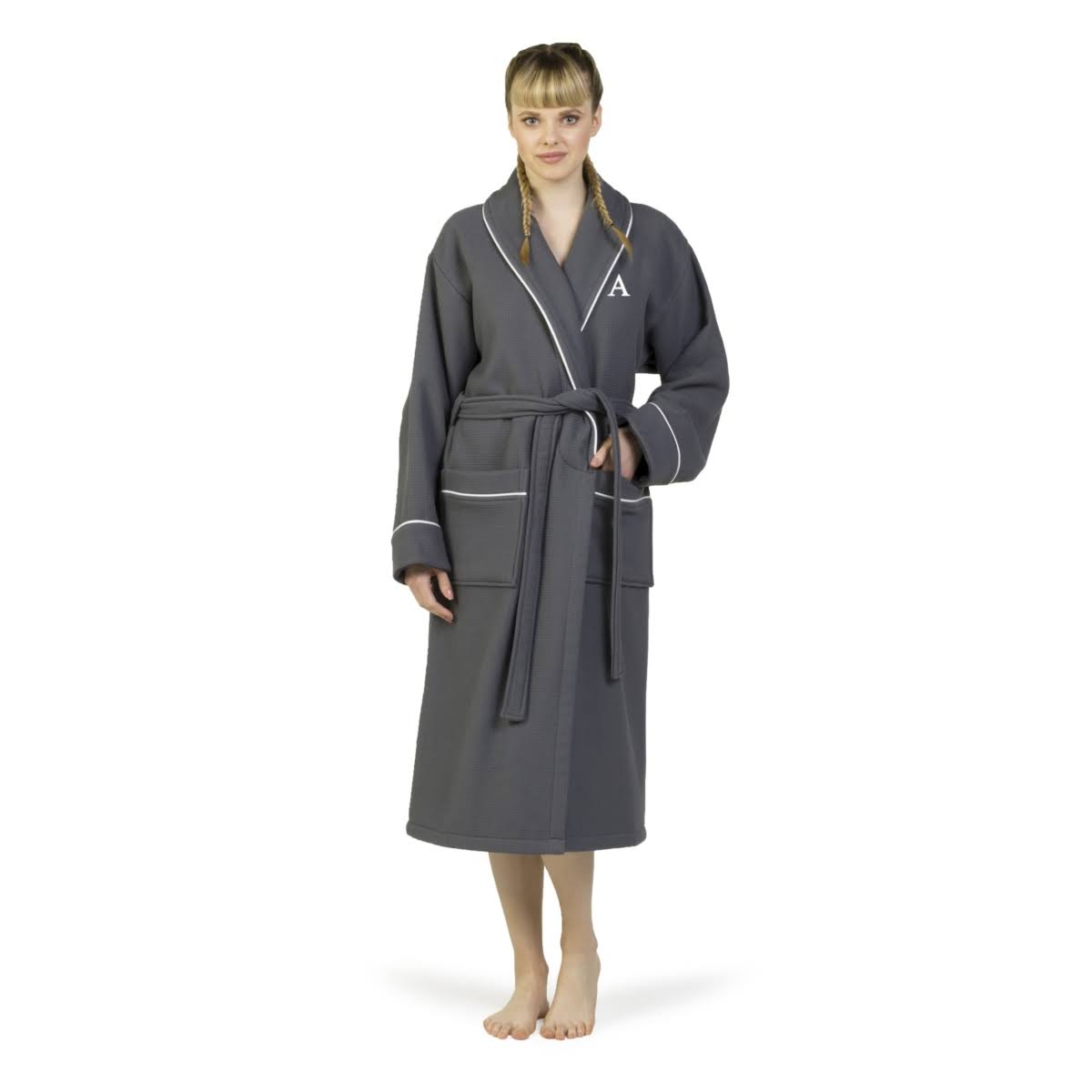 Dark Gray Turkish Cotton Waffle Terry Bathrobe E4000