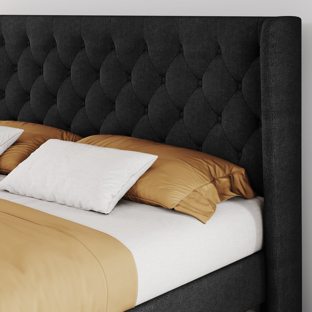 Queen Size Dark Grey Upholstered Platform Bed Frame G563949