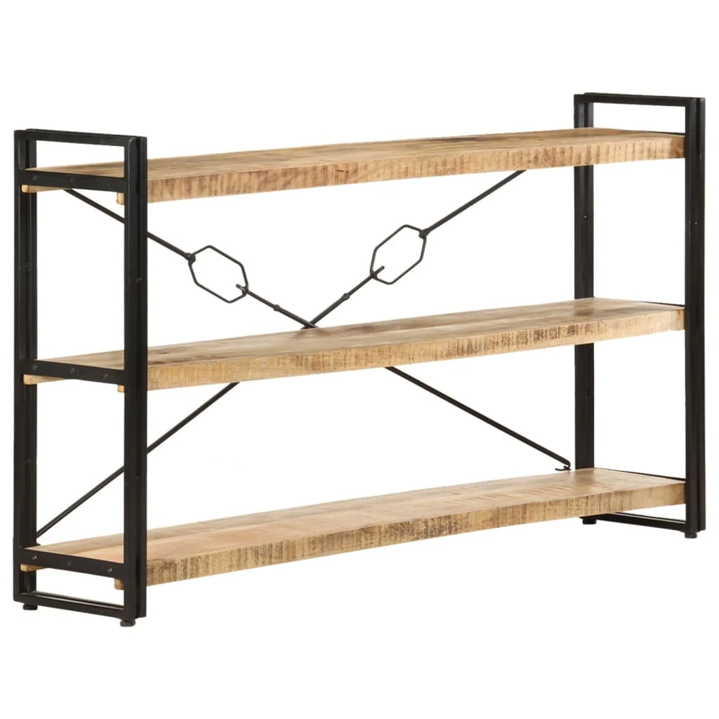 3-Tier Mango Wood Bookcase with Storage Shelves Y30228