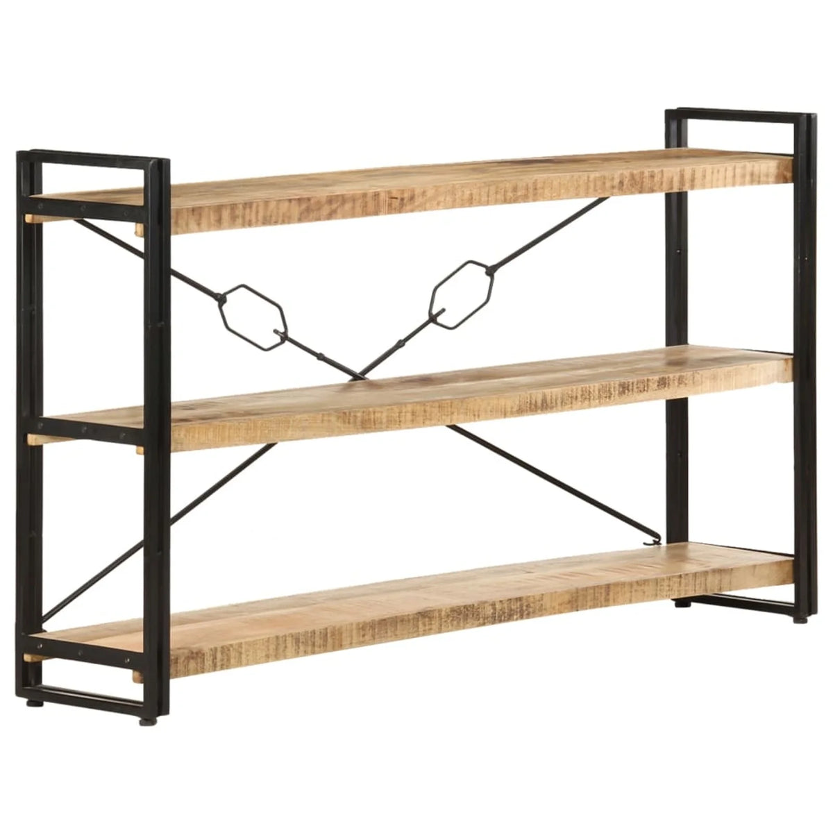 3-Tier Mango Wood Bookcase with Storage Shelves Y30228