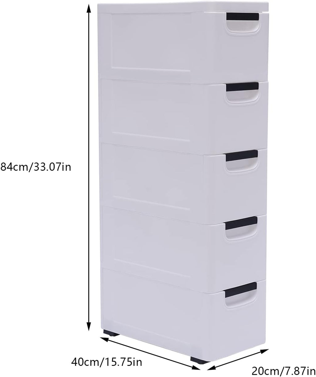 White 5 Tier Plastic Storage Tower with Wheels G355