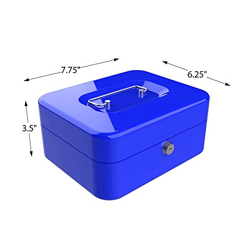 Blue 8-Inch Key Lock Cash Box with Coin Tray Y470324