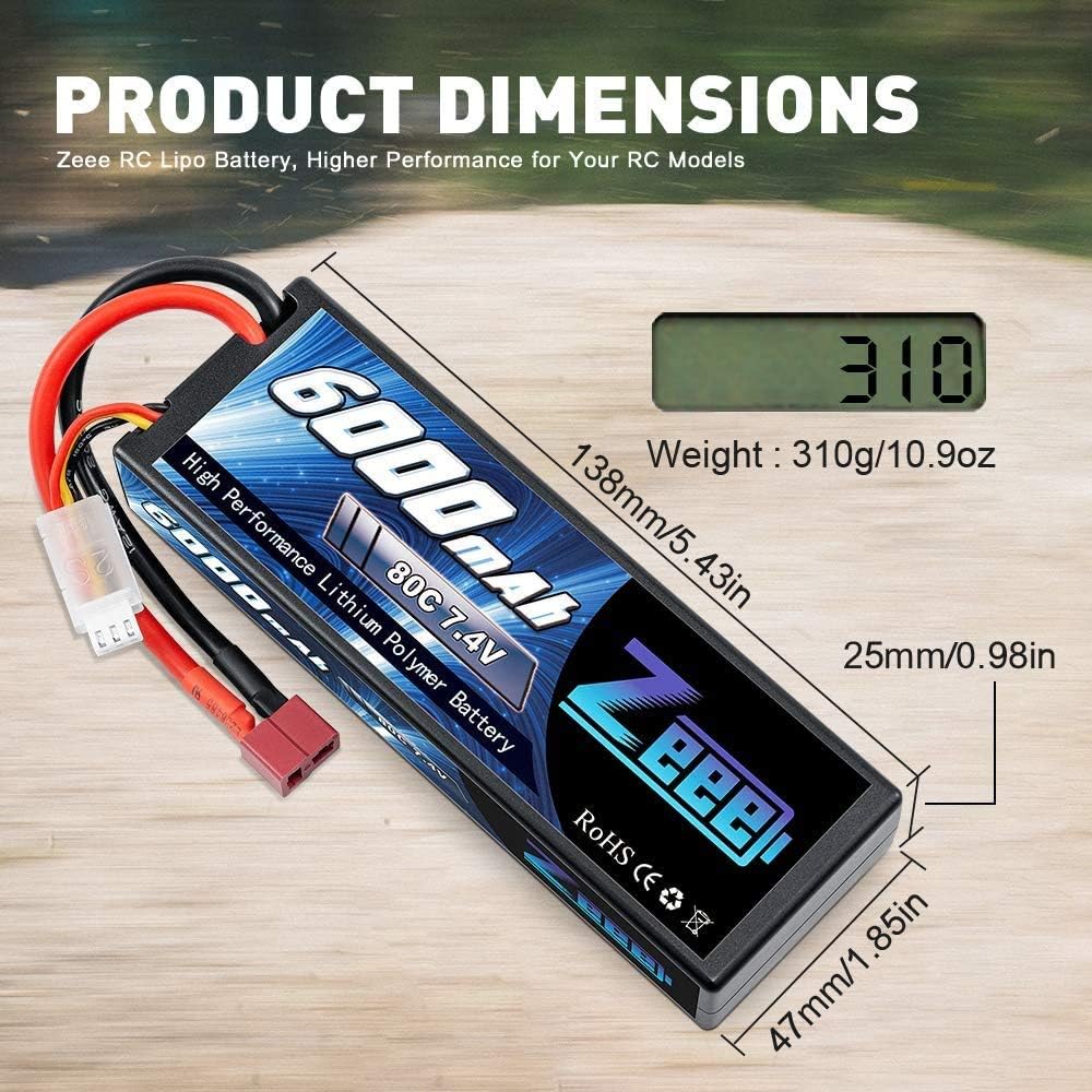 6000mAh 80C 2S 7.4V Hardcase Lipo Battery with Deans Connector (2 Pack) U952