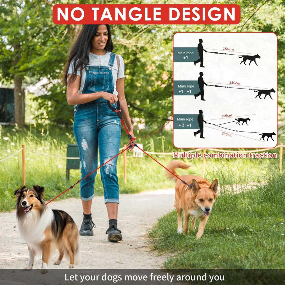 Heavy Duty 3 Way No Tangle Dog Leash with Padded Handle V808
