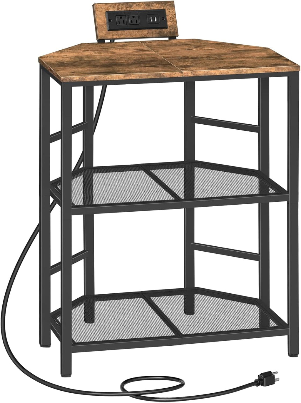 Rustic Brown 3-Tier Metal Frame Printer Stand with Storage Shelf M430