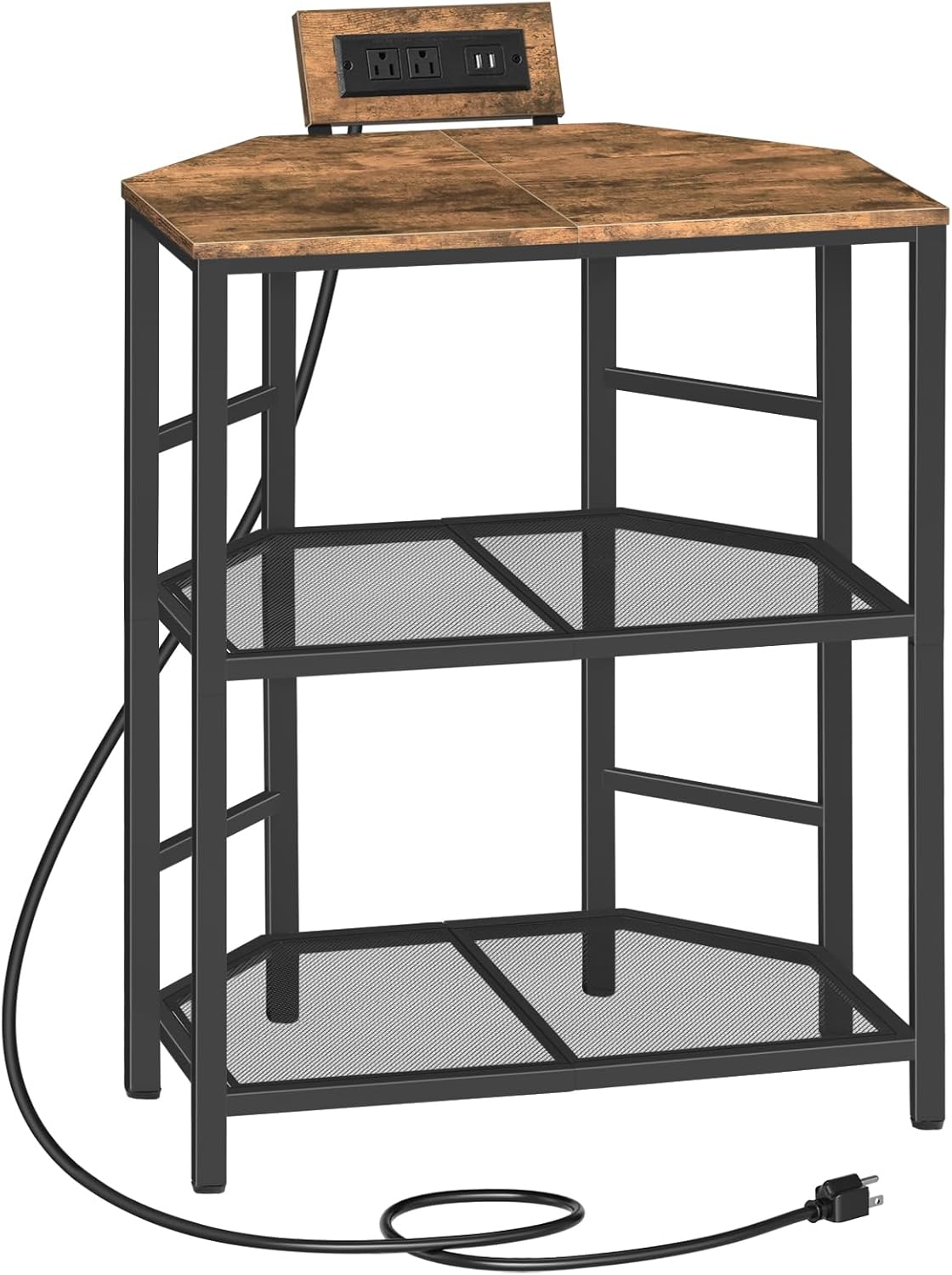 Rustic Brown 3-Tier Metal Frame Printer Stand with Storage Shelf M430