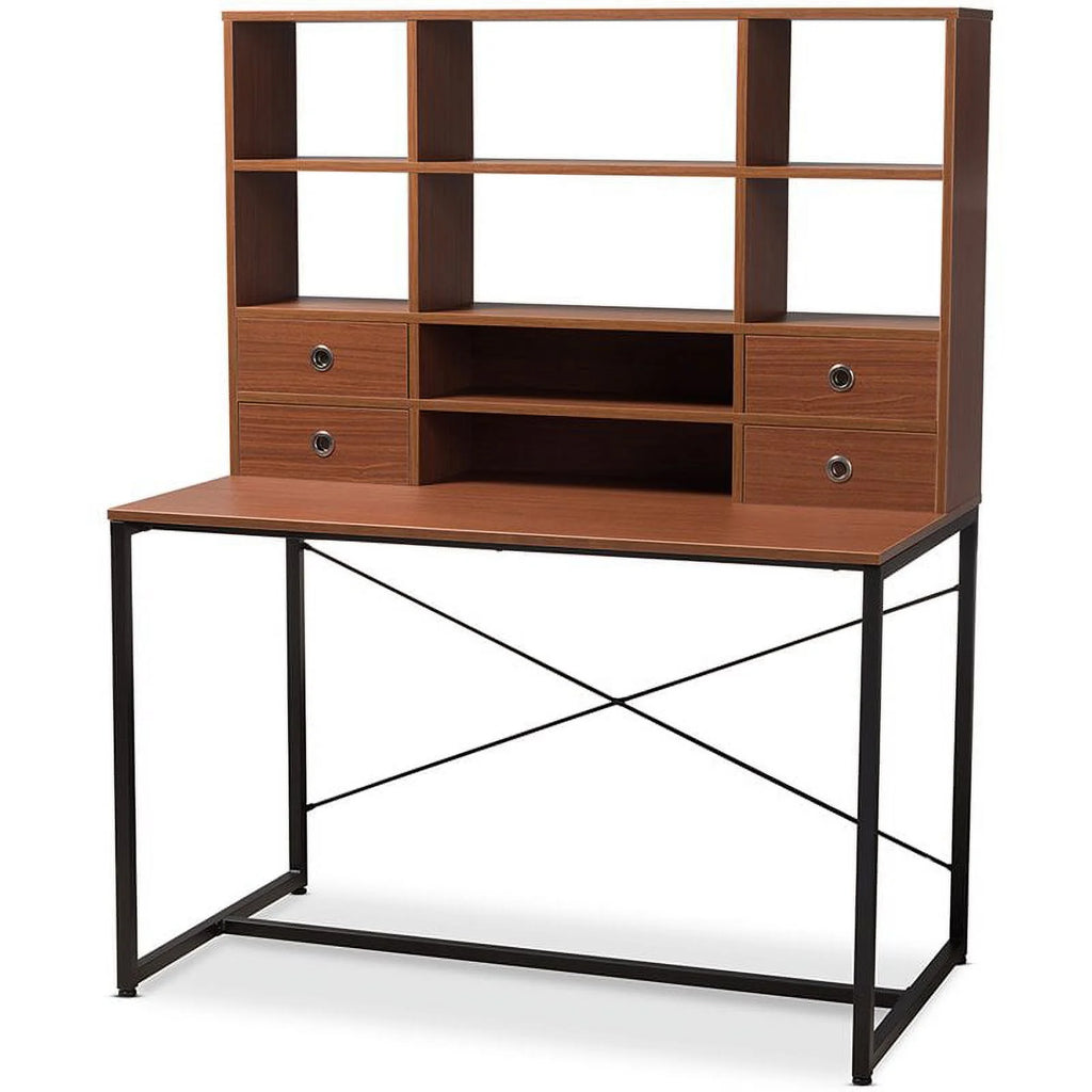 Writing Desk with Bookcase Hutch in Light Brown T795