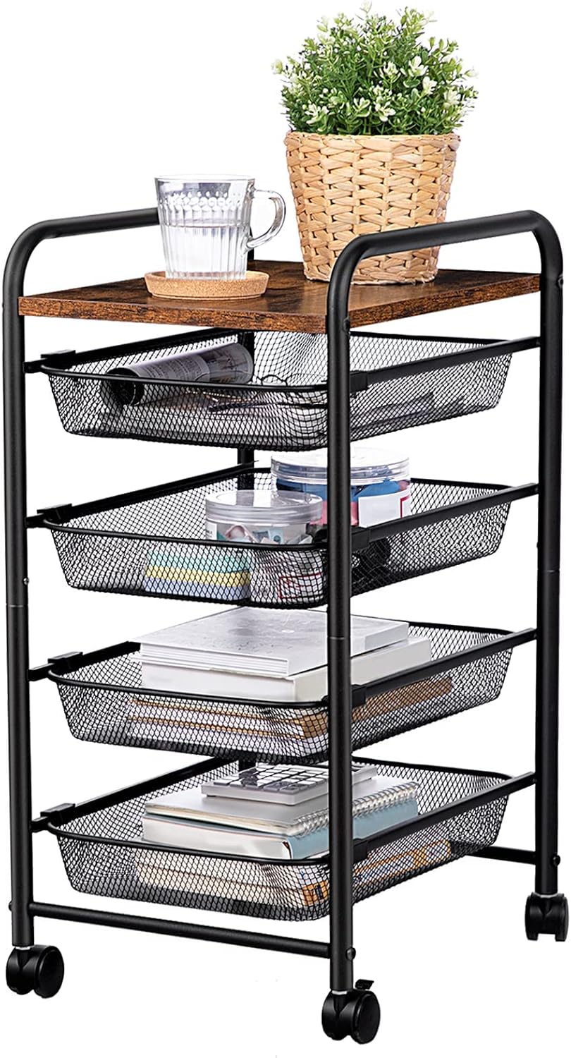 5 Tier Rolling Cart with Mesh Drawers and Wheels L822