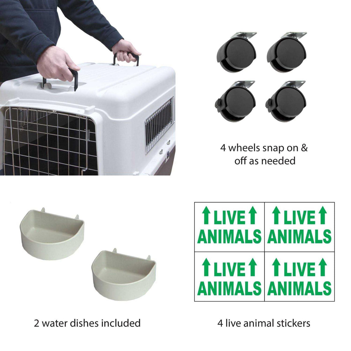 Plastic Kennels Rolling Wire Door Travel Dog Crate R3661