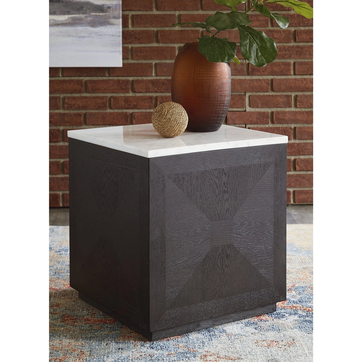 Square Accent Table with White Marble Tabletop C985