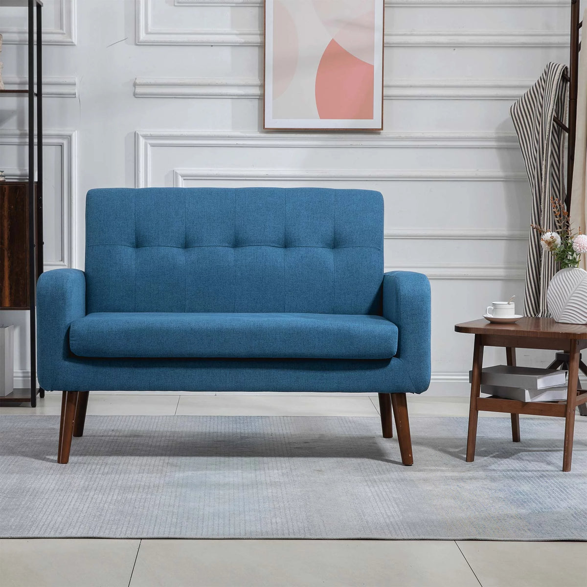 Blue Linen Upholstered Loveseat with Arms Q125641