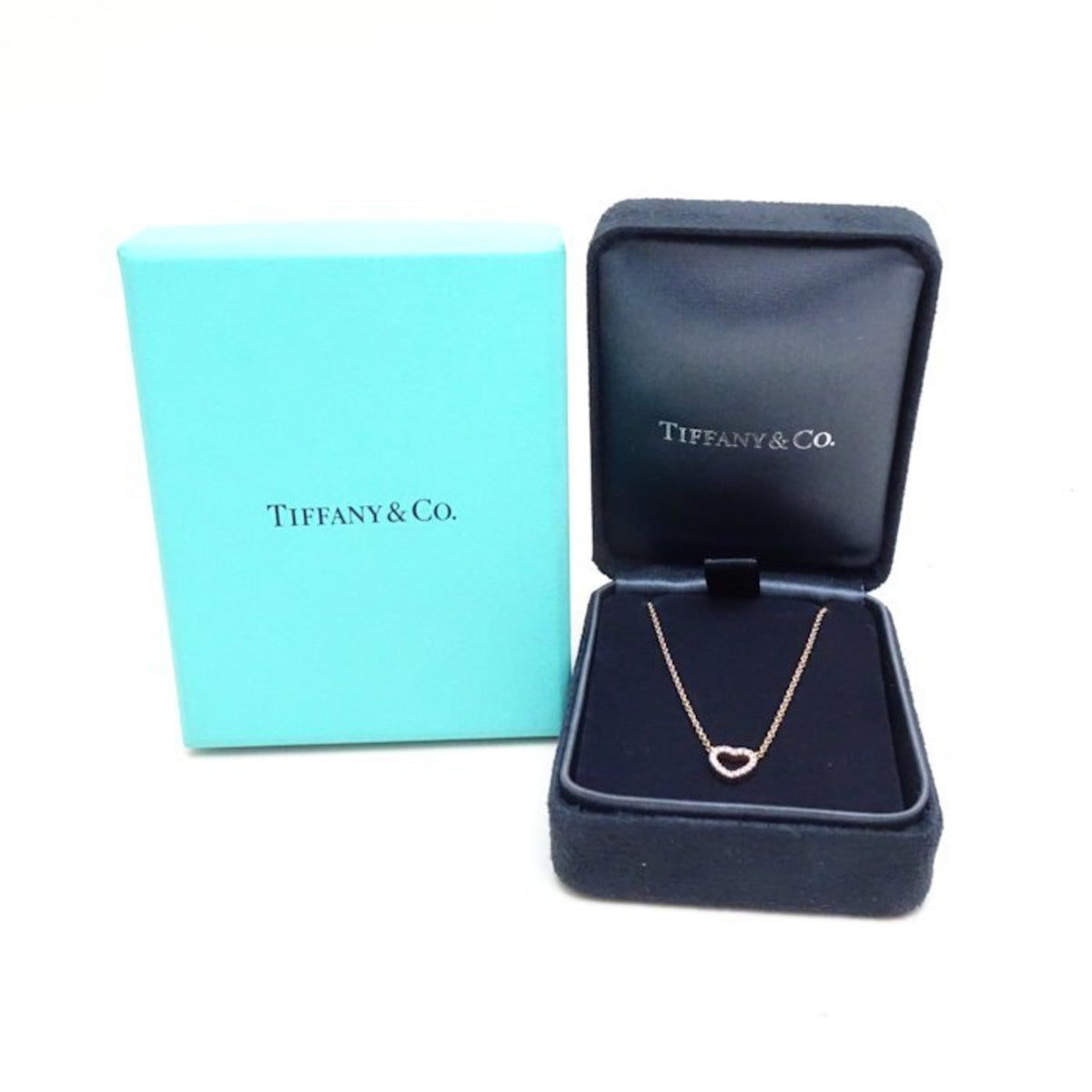 Tiffany Metro Heart Necklace Diamond Pink Gold Rose R990309
