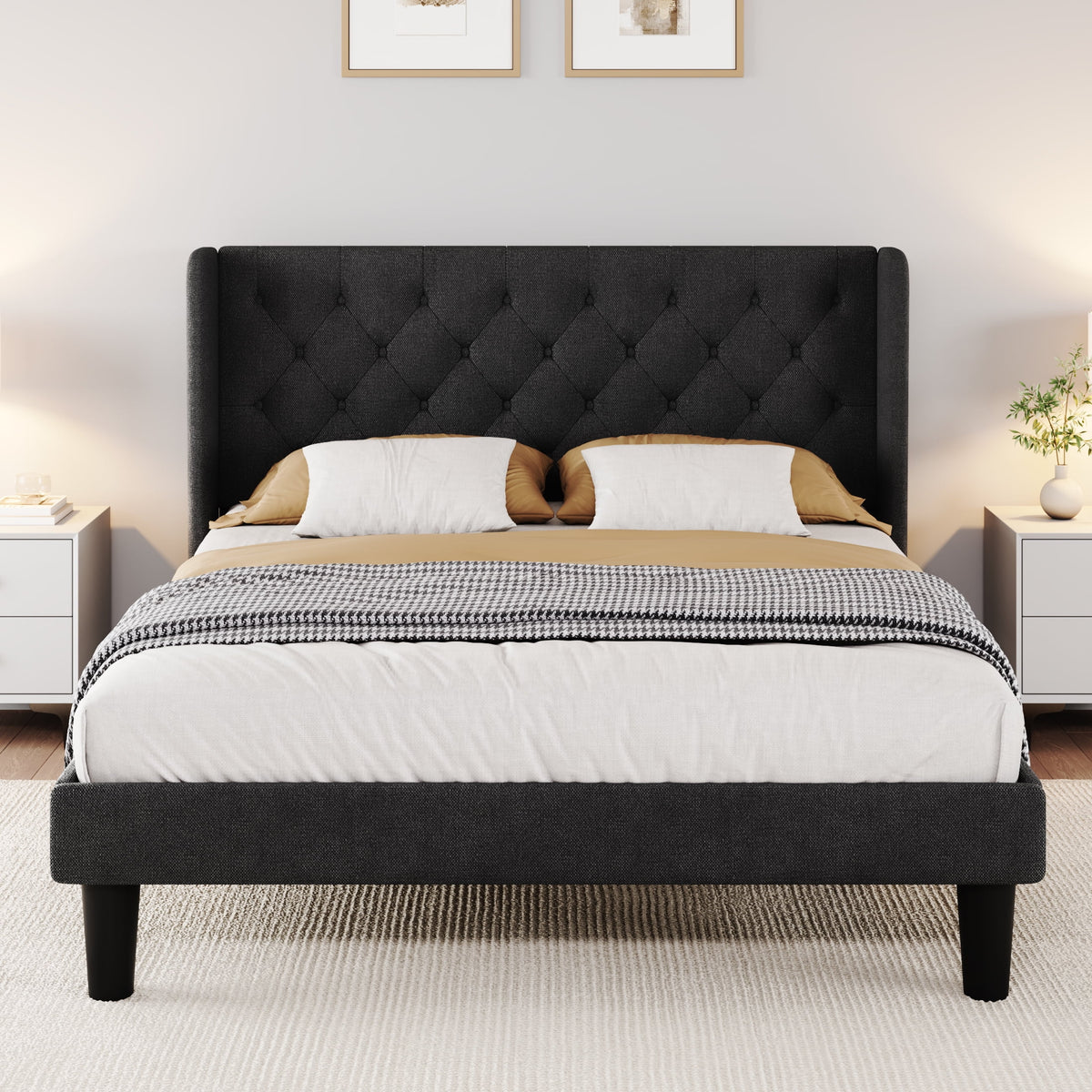 Queen Size Dark Grey Upholstered Platform Bed Frame G563949