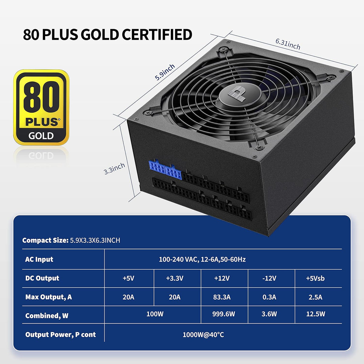1000W 80+ Gold Full Modular Power Supply B3309