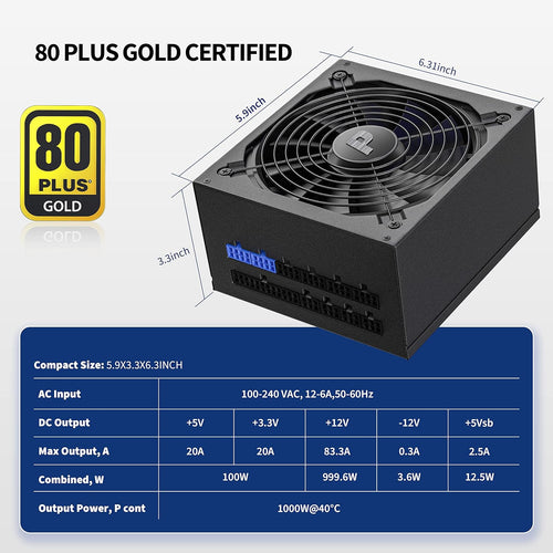 1000W 80+ Gold Full Modular Power Supply B3309