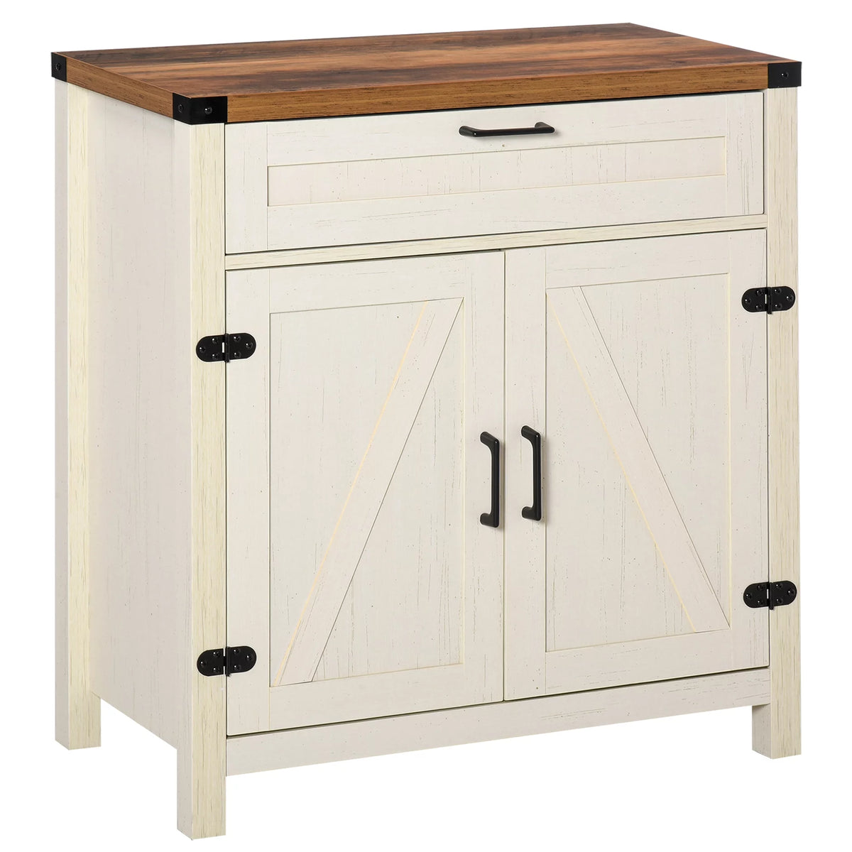 White Wooden Sideboard Buffet Cabinet with Drawer and Adjustable Shelf C64494