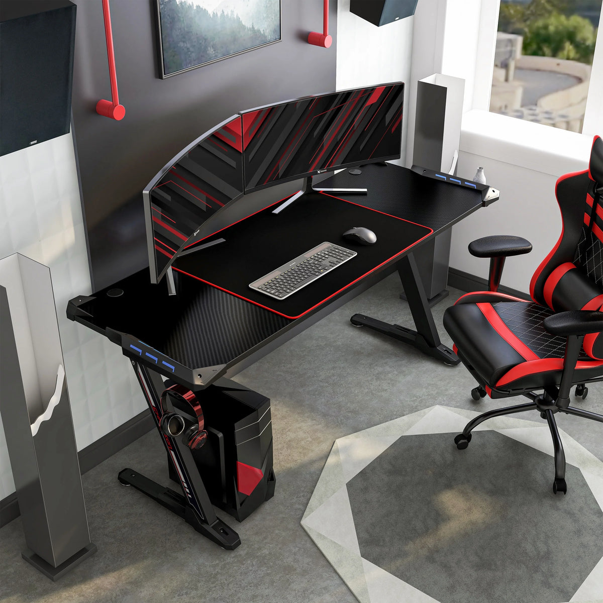 Modern Black Steel Computer Desk with USB F8997