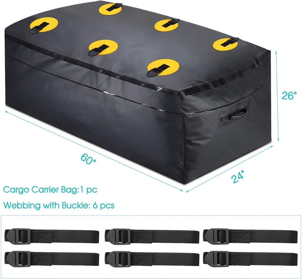 100% Waterproof 22 Cu Ft Cargo Carrier Bag with 6 Reinforced Straps J432056
