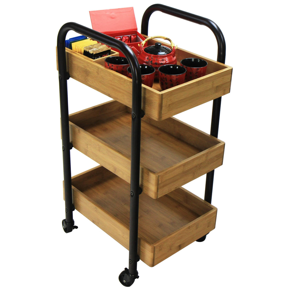 Portable Storage Cart with 3 Removable Bamboo Trays E8426