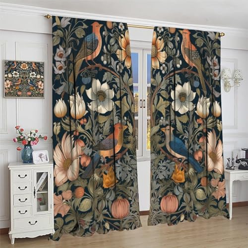 Vintage Floral Blackout Rod Pocket Thermal Insulated Curtains G78319