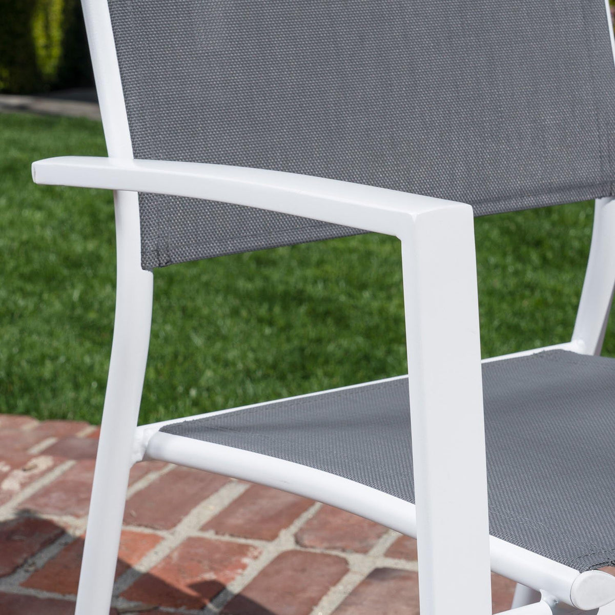 7-Piece Gray White Sling Chairs and Dining Table Outdoor Furniture R16051