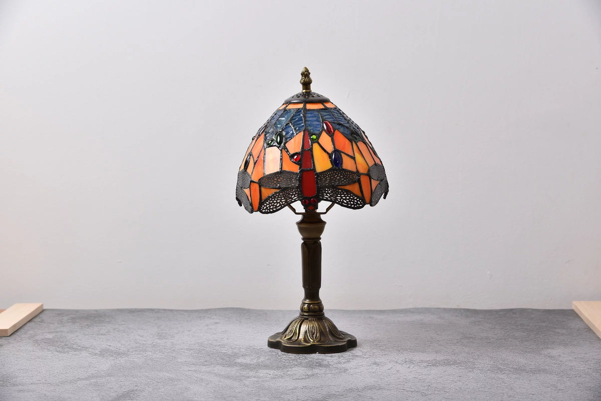 Tiffany Table Lamp Stained Glass Red Bronze Desk Light X153